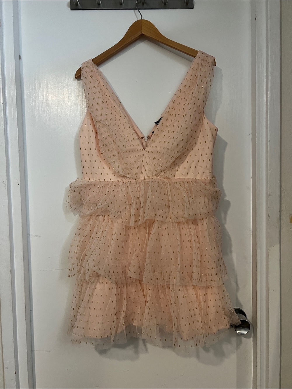 Lulus Peach Pink V-Neck Ruffle Tulle Mini Dress